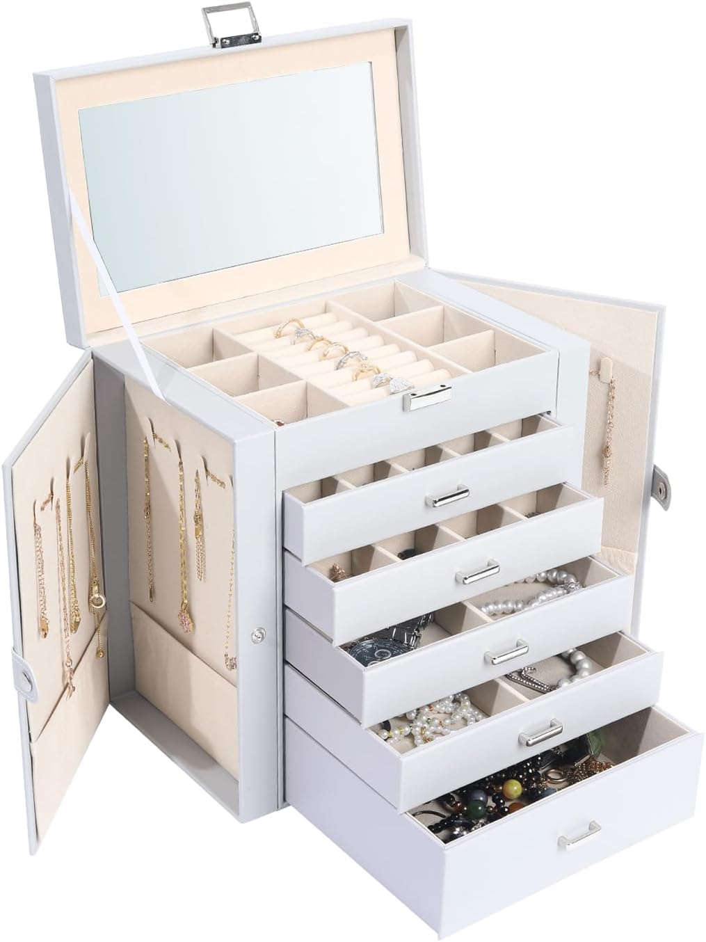 Jewelry Box for Women, 6 Layer Lockable Large Jewelry Holder Organizer with 5 Dr-image