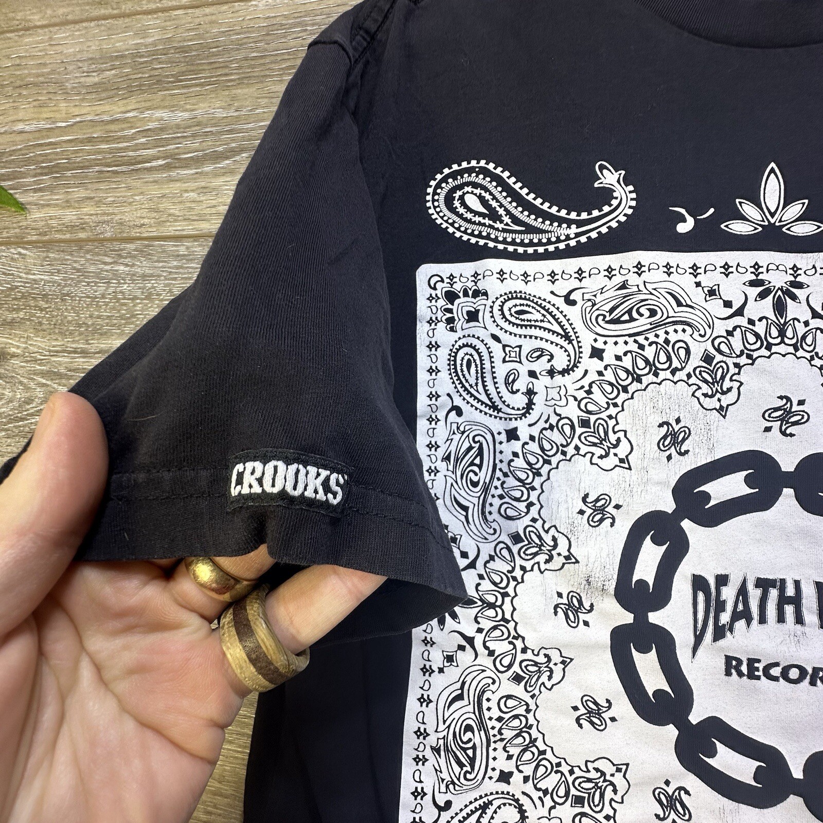 FILA T shirt da uomo vintage Crooks & Castles Death Row taglia large nera da uomo