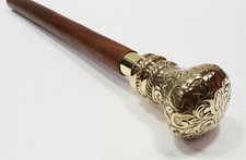 antique Wooden Vintage Brass Designer Head Walking Cane 3 fold Solid Stick Gift