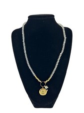Evil Eye Round Pendant Necklace Gold Tone Acrylic Crystal Beads Good Luck