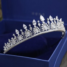 Luxury All CZ Cubic Zirconia Classical Queen Princess Tiara Crown For Women