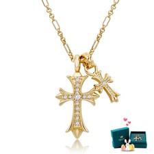 Gold Cross Necklace for Women,14K Gold-Plated Double Cross Necklace Non Tarni...