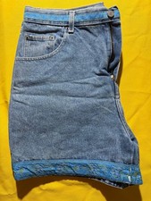 VTG Bill Blass Shorts Womens 14 Blue Denim Embroidered Waistband Outdoor EB54-6