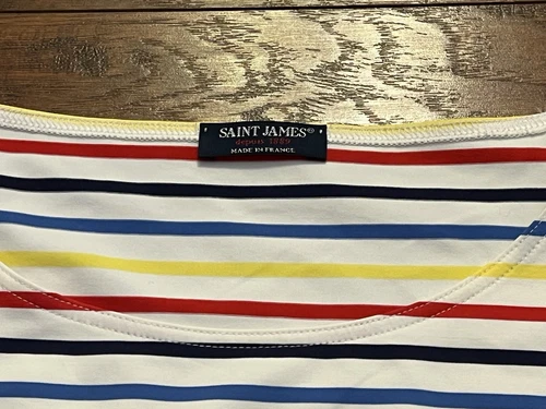 Saint James M/L US FR 5-46 White Red Yellow Blue Striped Shirt - Picture 2 of 9