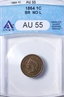 1864 Bronze Indian Head Cent ANACS AU55 Really Nice, Older Blue Label *ACOA*