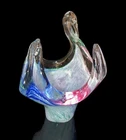 Small Murano Glass Swan Figurine, Art Glass Bowl, MCM, Multicolored, Vintage