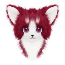 HAOAN Animal Furry Fursuit Head Mask Plush Cat Fox Costume Wine White