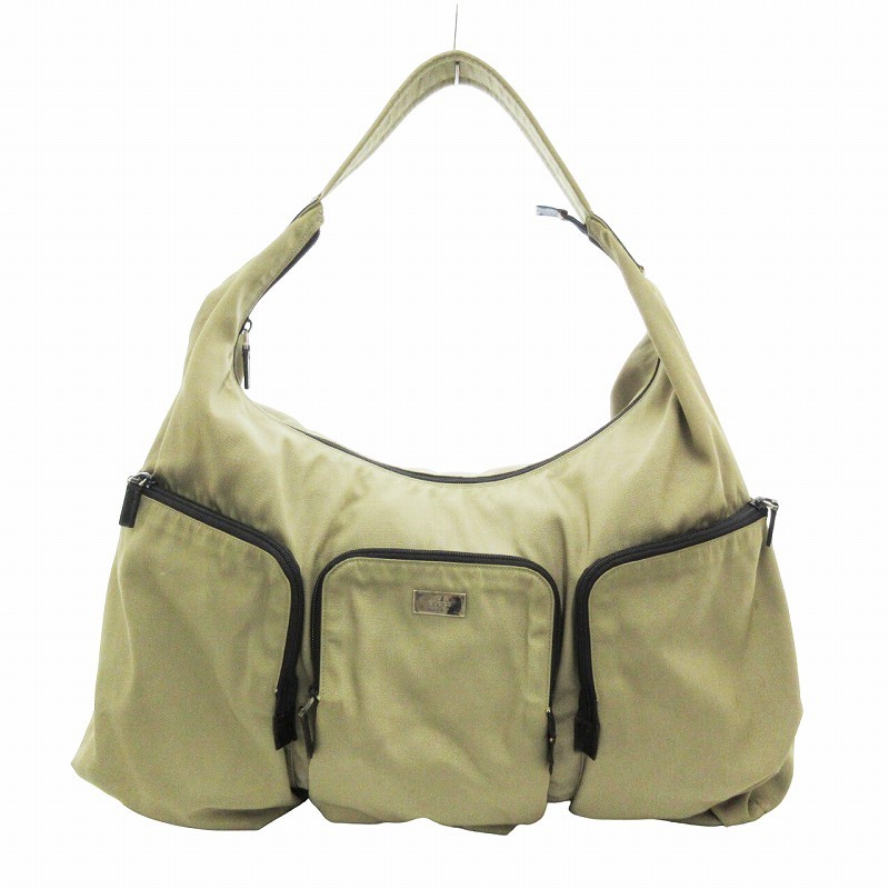 Gucci One Shoulder Bag in Nylon & Leather with Logo Large Capacity Beige Brown