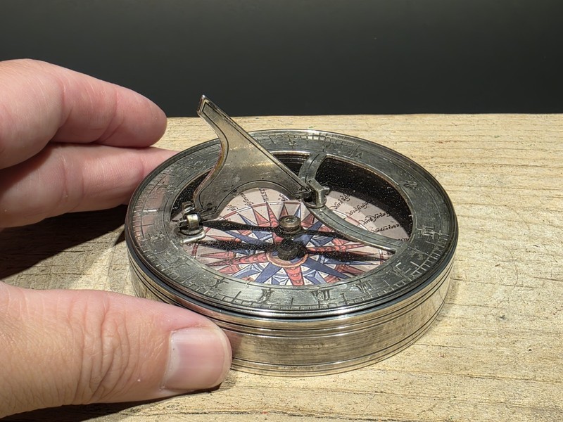 Antique Style Silver Plated Bronze Sundial Compass
