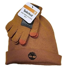 ☆ New Timberland Beanie Hat & Touch Glove Set Sz 4-7 Mustard Tan Brown Gift Set