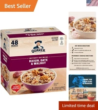 Portable Oatmeal Packets, 48 Count - Raisin, Date & Walnut Flavor, Fiber Boost