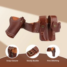 TOURBON Leather Cowboy Revolver Holster with Belt Mag Pouch