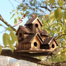 Outdoor Bird House, Small House Style Bird House, Natural Wooden Hummingbird and