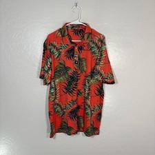 Bad Birdie Polo Shirt Mens XL Orange Tropical Palm Leaf Golf Stretch Performance