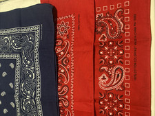 3 Cotton Bandannas Vintage Lot of 3 Red 2 Blue 1 Bandana