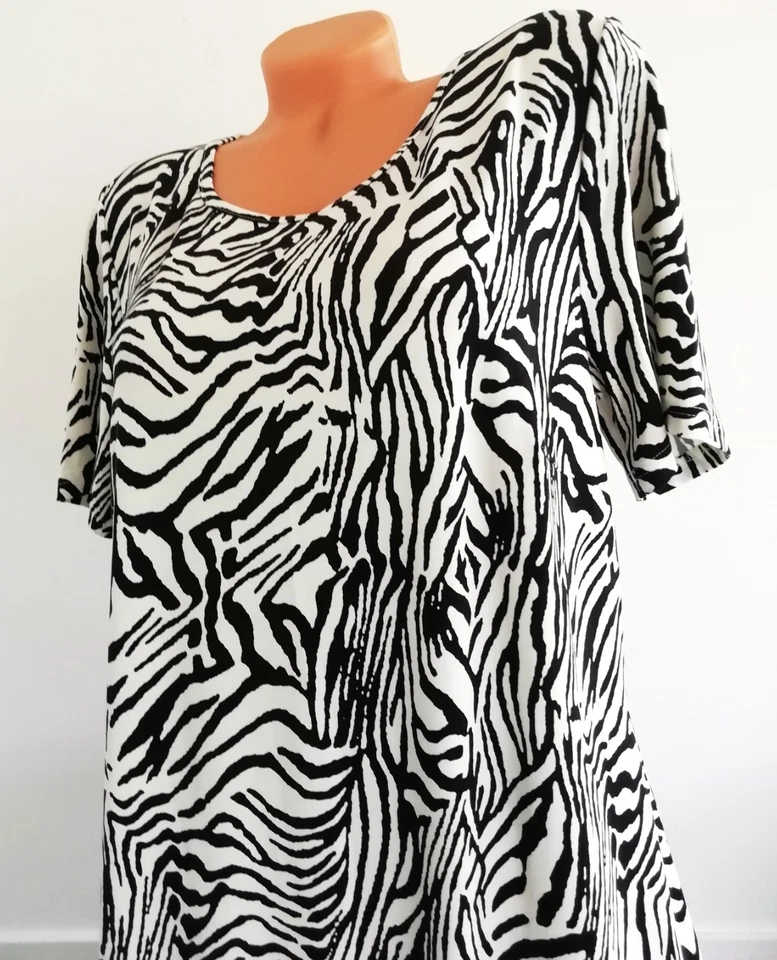 Gr. 42 * 44 Sheego leichtes Jerseykleid Midi Zebra-Look Volant weiß - 40% Rabatt - Bild 4 von 4
