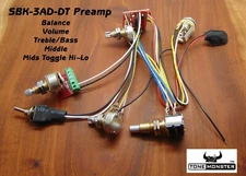 TONE MONSTER SBK-3AD-DT Bass Preamp Balance Volume Treble/Bass Middle Mids Hi-Lo