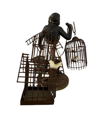 Petite Choses Blackamoor BIRDCAGE SELLER Bronze Nubian Statue Black Americana - Picture 5 of 12
