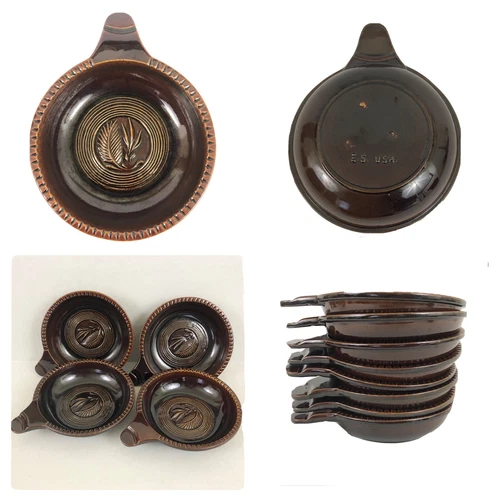 Antique Red Wing Ernest Sohn Butter Mold Raised Fern Leaf Bowls Set of 8 ES USA