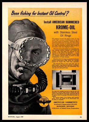 1959 American Hammered Oil Rings Muskegon Michigan Deep Sea Scuba Diver Print Ad