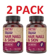 Deva Vegan Hair Nails Skin 90 Tablets with Biotin, 100% Vegetarian (2 pack)