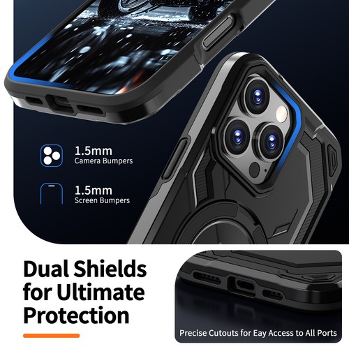 For iPhone 16 Pro Max 15 14 13 Shockproof Hard Ring Stand Back Rugged Case - Picture 5 of 60