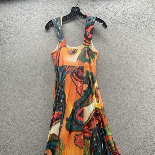 Elana Kattan Orange Multicolored Abstract Long Fit Flare Dress Sleeveless Size S - Picture 10 of 10