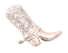 925 Sterling Silver Vintage Brooch Pin Solid Floral Design Carved Boots  BP11332