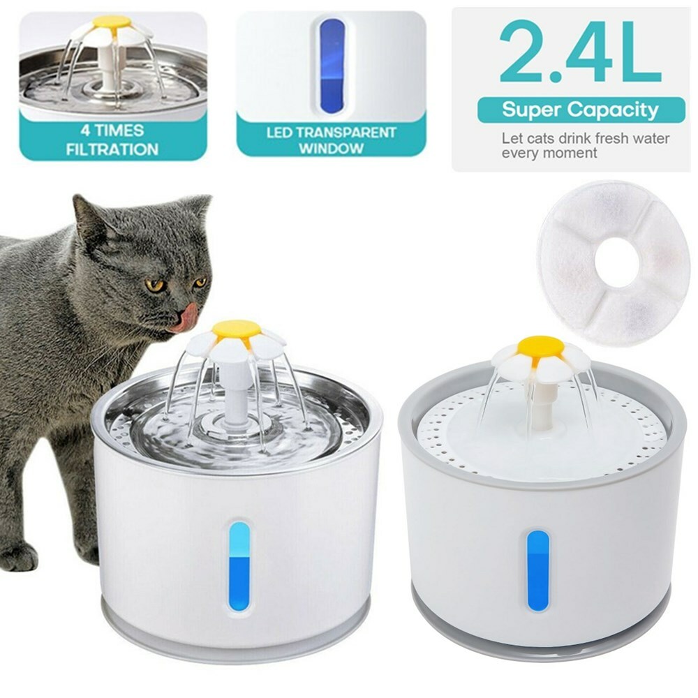 Automatic Pet Dog Cat Water Fountain 2.4L LED Auto Dish Drinking Dispenser Bowl