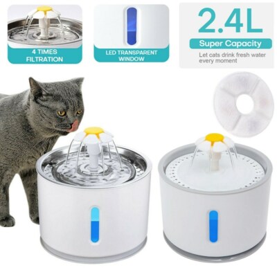 2.4L LED Automatic Pet Water Fountain Dog Cat Auto Drinking Bowl Dispenser