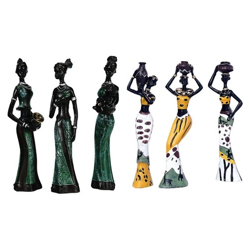3Pcs Vintage African Woman Statue Resins Sculpture Exotic Tribal Lady