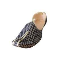 Men Shoes Leather Handmade Indian Wedding Khussa Jutties Black Mojaries US 7