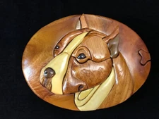 Hand crafted 3D Intarsia Wood Art PIT BULL TERRIER Dog Puzzle Wooden Box