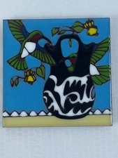 Hand Glazed Art Tile By Earthtones "Amazing Flyers" Hummingbirds 4”