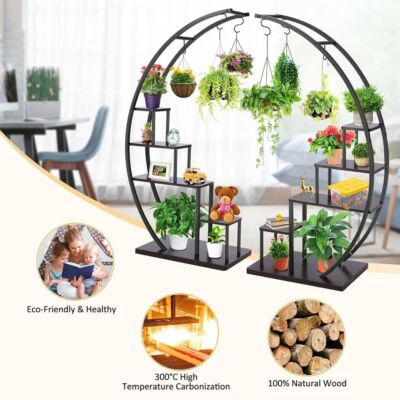 2-PCS 5 Tier Metal Plant Stand Creative Half Moon Shape Ladder Flower Pot Stand~