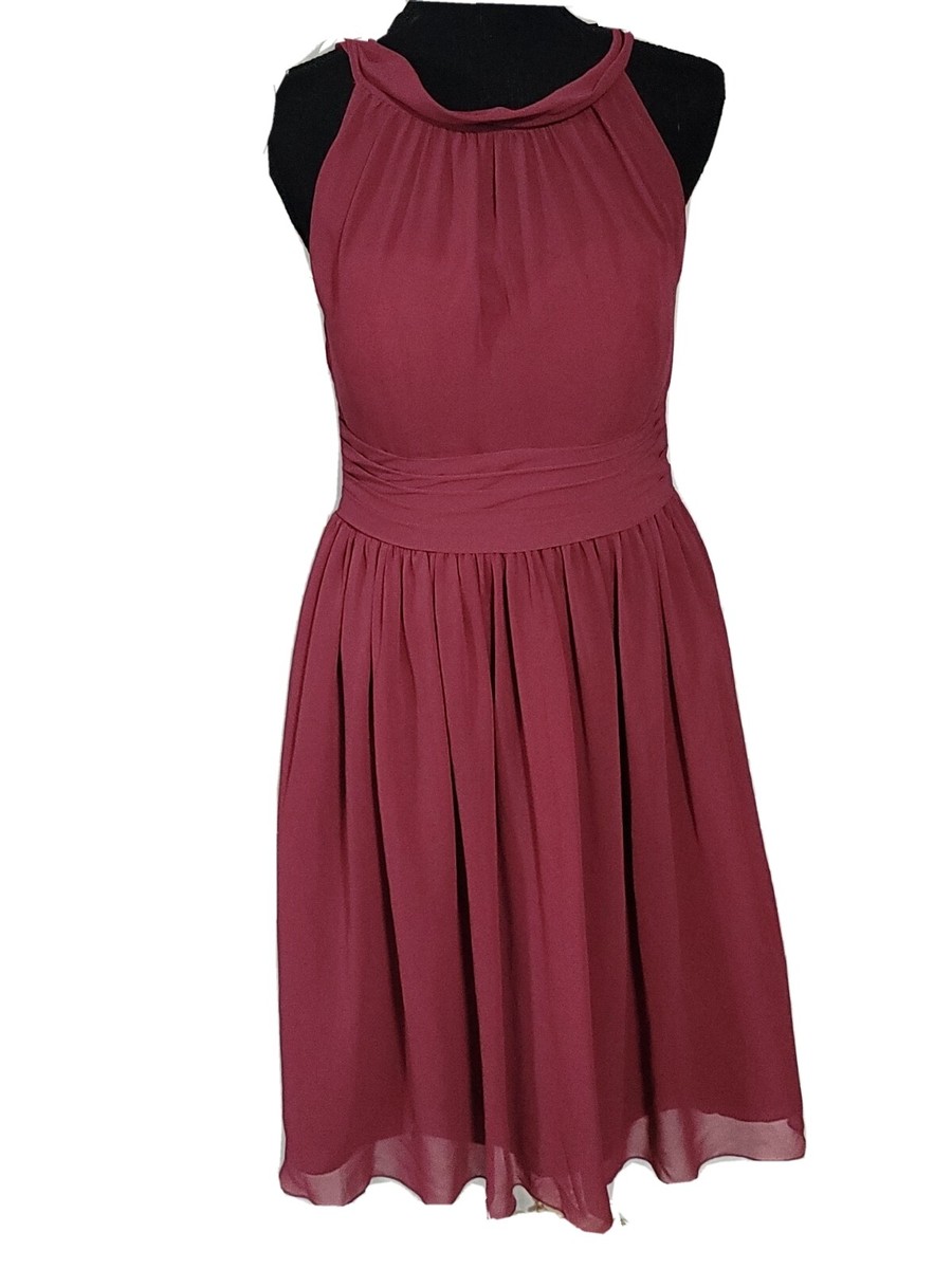 Azazie Mauve Short Bridesmaids Chiffon Skirt High Halter Neck