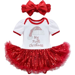 Baby Girls Christmas Costume Short Sleeve Romper With Headband Outfits Red Ebay