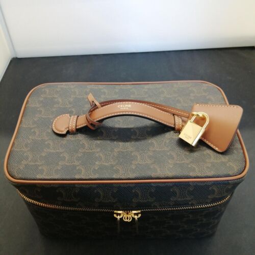 CELINE Vanity bag Cosmetics poach Triomphe with storage bag from Japan Used - Picture 3 of 14