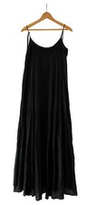 ULLA JOHNSON Tiered Maxi Sun Dress Sleeveless Black Cotton Crocheted Detail Sz 6