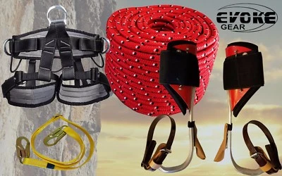 EVOKE GEAR Tree Climbing Spike Set, Aluminum Pole Spurs Climbers Pro Harness + 1/2" Rope