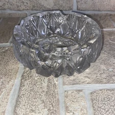 VTG Large Lead Crystal Cut Clear Glass Cigar Ashtray 6" Art Deco MCM Hollywood