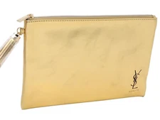 YSL YVES SAINT LAURENT BEAUTE FLAT POUCH GOLD MAKE UP COSMETICS BAG CLUTCH PURSE