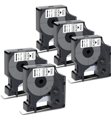 5 X Black on White 40913 Tape For Dymo D1 3M PL100 PL150 PL200 Label Makers 9mm