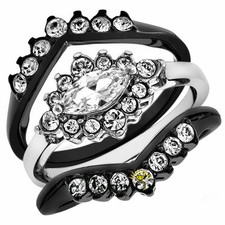 1.95Ct Marquise Cut Zirconia Black Stainless Steel Wedding Ring Set Women's 5-10
