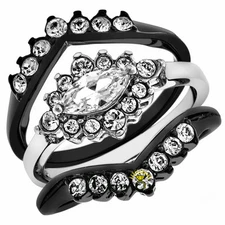 1.95Ct Marquise Cut Zirconia Black Stainless Steel Wedding Ring Set Women's 5-10