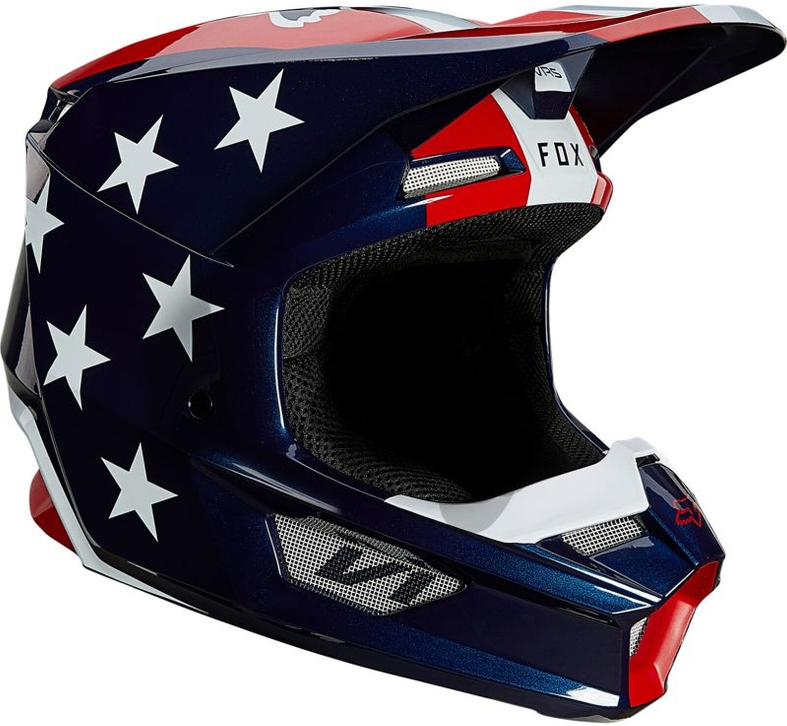 Casco cross Fox V1 Ultra ece policarbonato bianco blu rosso