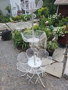 RARE White French Metal Iron Antique 44x22 Tiered Flower Plant Stand MUST SEE