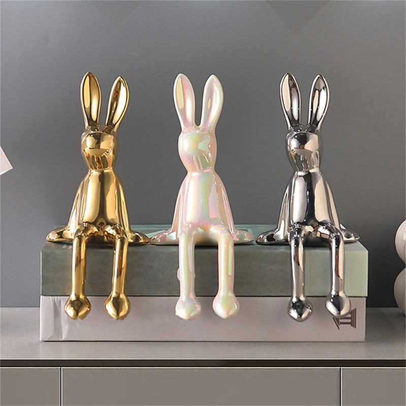 Red Ceramic Rabbit Ceramic Rabbit Statue Tabletop Ornament Elegant Rabbit Sculpture Home ...