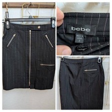Front Zip pinstripe Pencil Skirt Bebe SZ 2 Black