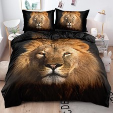 Lion Duvet Cover Set King Size Animal Quilt Cover with 2 Pillow Shams Microfi...